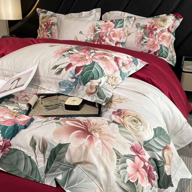 Afralia™ Egyptian Cotton Flower Bedding Set, Luxury 1000TC Duvet Cover, Sheets, Pillowcases