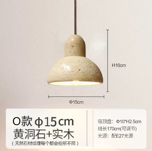 Afralia™ Japanese Wooden Stone Chandelier Pendant Light, Wabi-Sabi Style Yellow Cavity-Stone Lamp