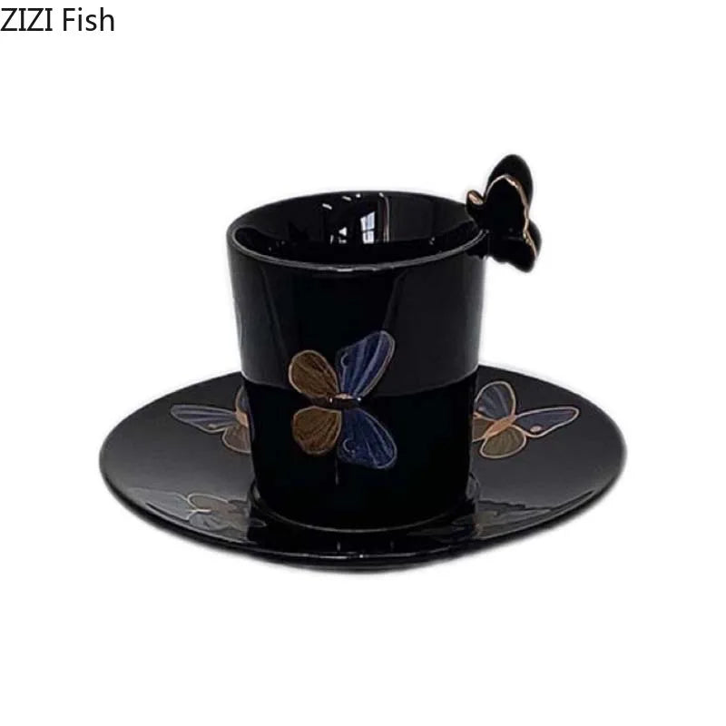 Afralia™ Butterfly Ceramic Tea Cup & Saucer Set for Elegant Dining Table Décor