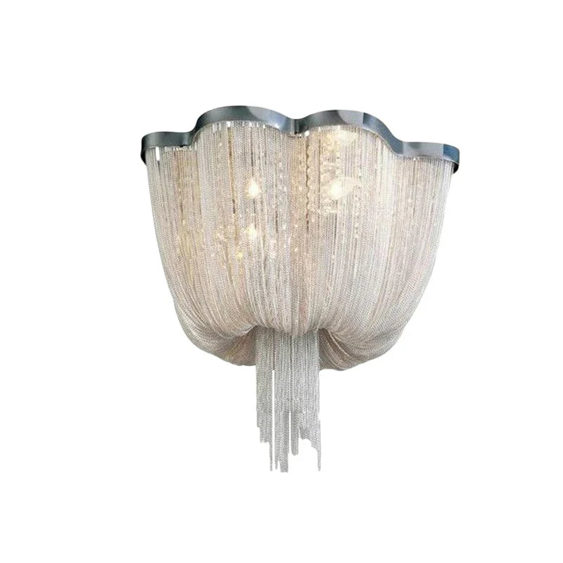 Afralia™ Chrome Art Luxury Chain Tassel LED Ceiling Lamp