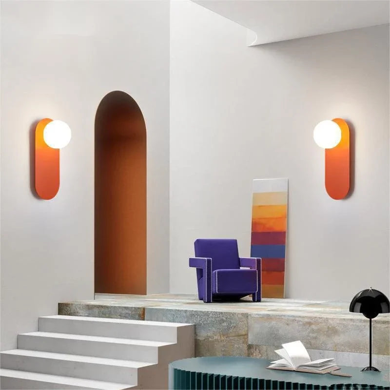 Afralia™ Glass Orange LED Wall Sconce for Bedroom Living Room Decor