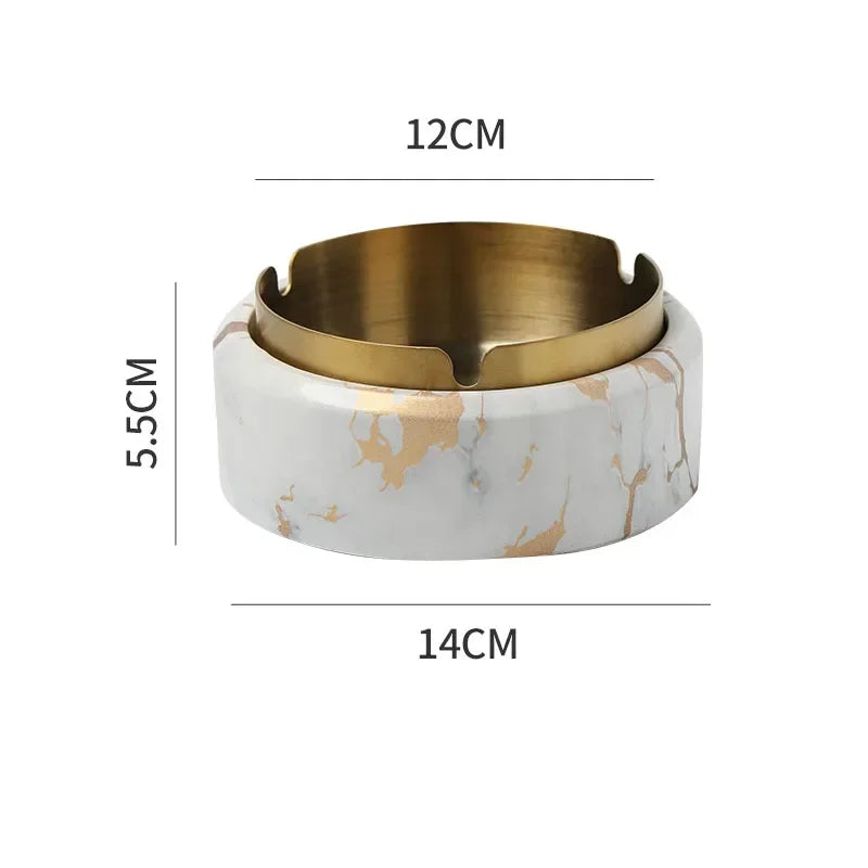 Afralia™ Gold Plated Marble Texture Ashtray - Smoking Accessories Weed Tray