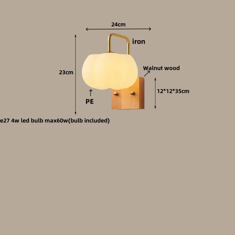 Afralia™ Glass Wall Light Fixture Walnut Wood Modern Nordic Pull Chain Switch Lamparas