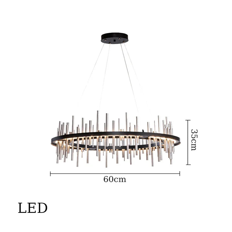 Afralia™ Black Stainless Steel Chandelier: Modern Luxury Round Ceiling Light Fixture.