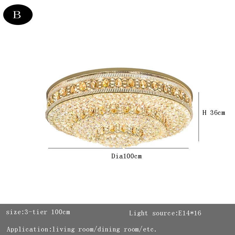 Afralia™ Large Crystal Ceiling Chandelier: Luxury Gold LED Round Ceiling Lights