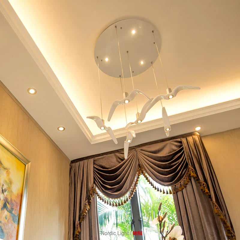 Afralia™ LED Seagull Chandelier: Designer Decor Villa Bird Restaurant Staircase Chandelier