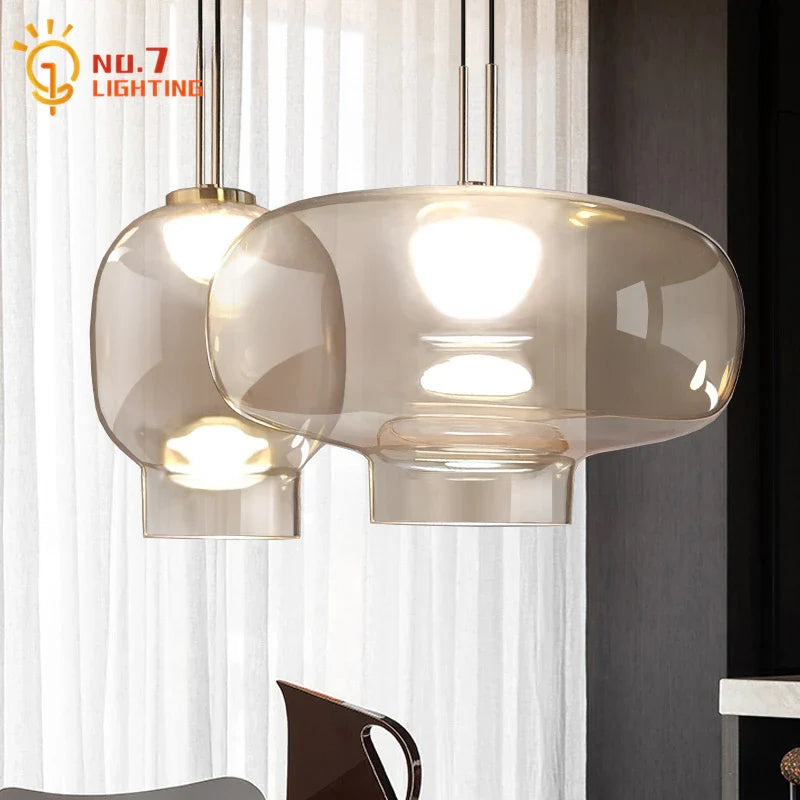 Afralia™ Retro Amber Glass Pendant Lights - Modern LED Indoor Lighting for Home and Business