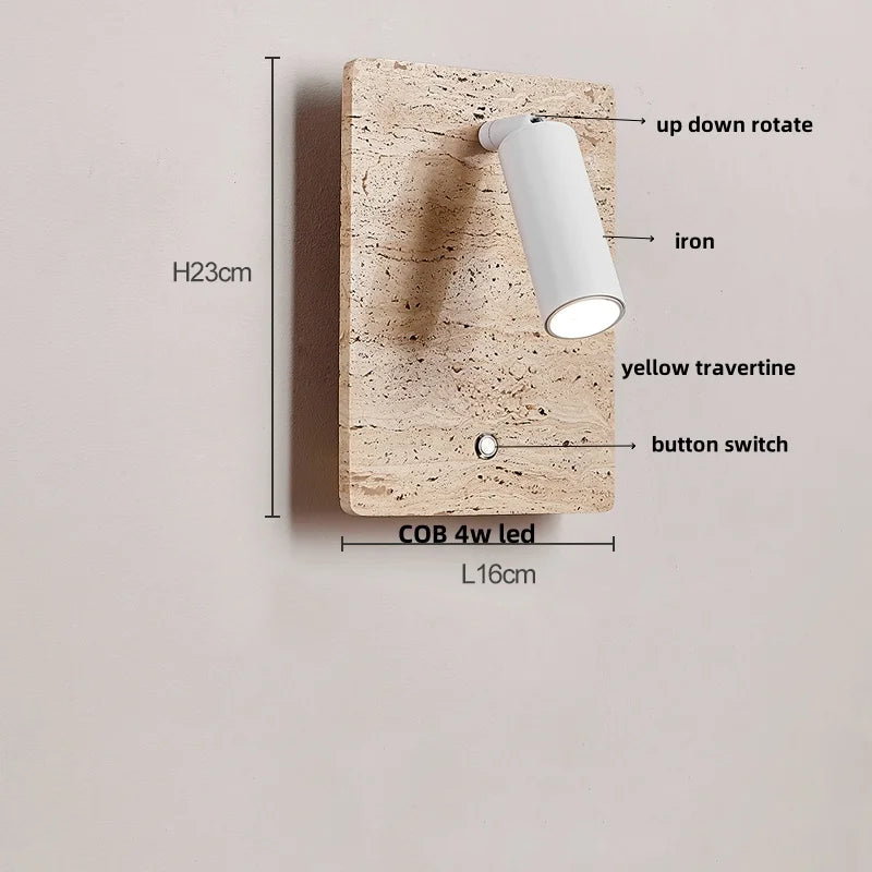 Afralia™ LED Wall Light Fixtures Bedroom Modern Button Switch Yellow Travertine White Iron Bedside Lamp