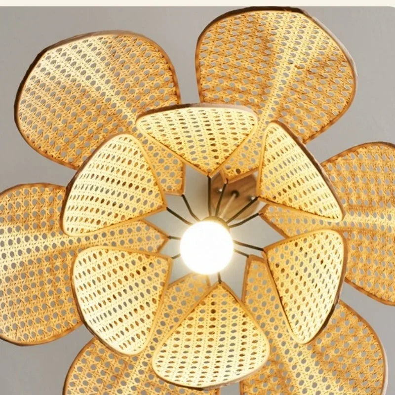 Afralia™ Rattan Petal Chandelier: Modern Nordic Wabi Sabi LED Pendant Light