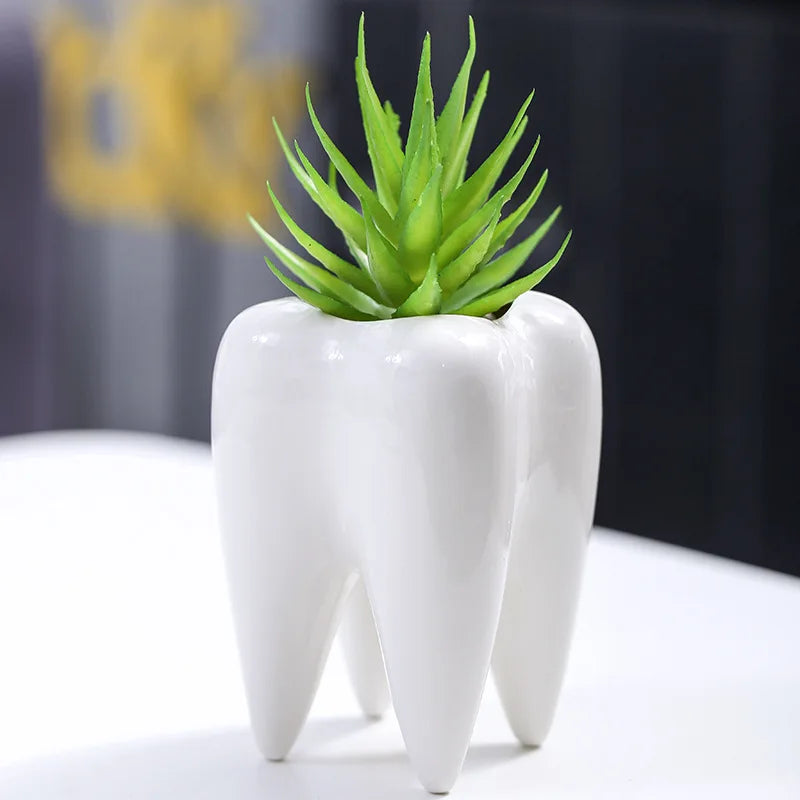 Afralia™ Ceramic Tooth Vase Plant Pot Decoration Arrangement Living Room Flowerpot