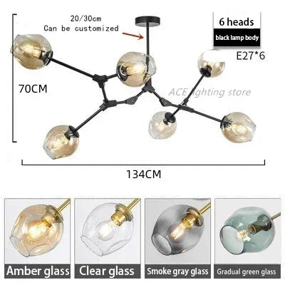 Afralia™ Glass Bubble Branch Chandelier: Modern Hanging Ceiling Light Fixture