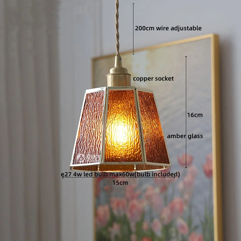 Afralia™ Glass Copper Pendant Light Modern LED Hanging Light for Home Decor