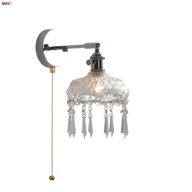 Afralia™ Crystal Iron LED Wall Light Modern Bedside Lamp Clear Glass Wandlamp