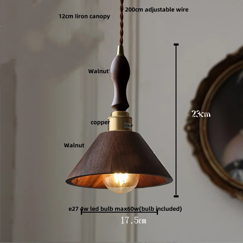 Afralia™ Glass LED Pendant Lamp Walnut Wood Brass Hanging Lights