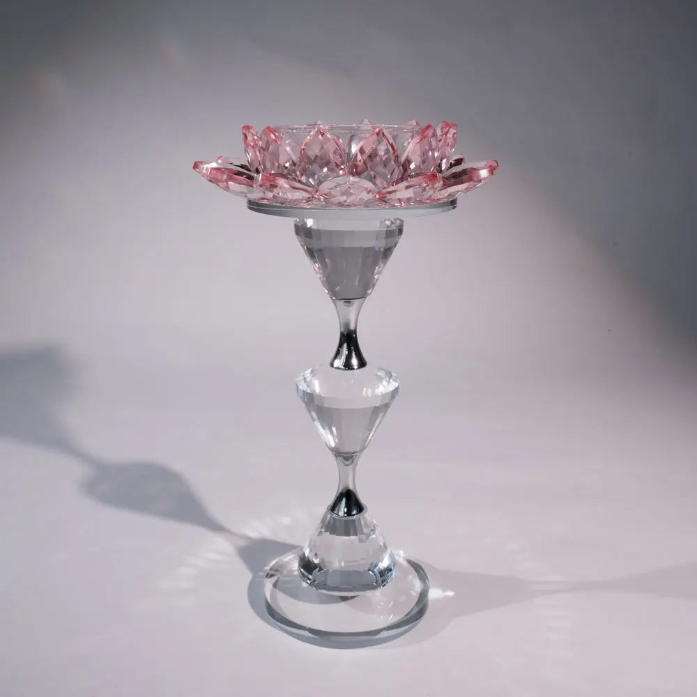 Afralia™ Crystal Lotus Candle Holder Home Decoration Crystal Flower Candlestick