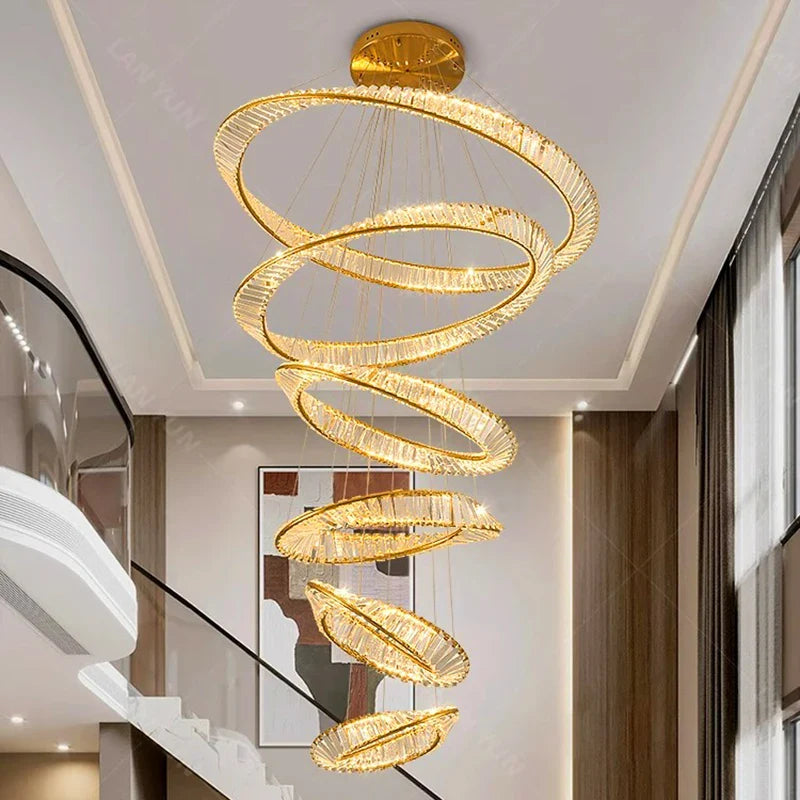 Afralia™ Crystal Chandelier Stair Pendant Lamp Living Room Pendant Lights Interior Lighting