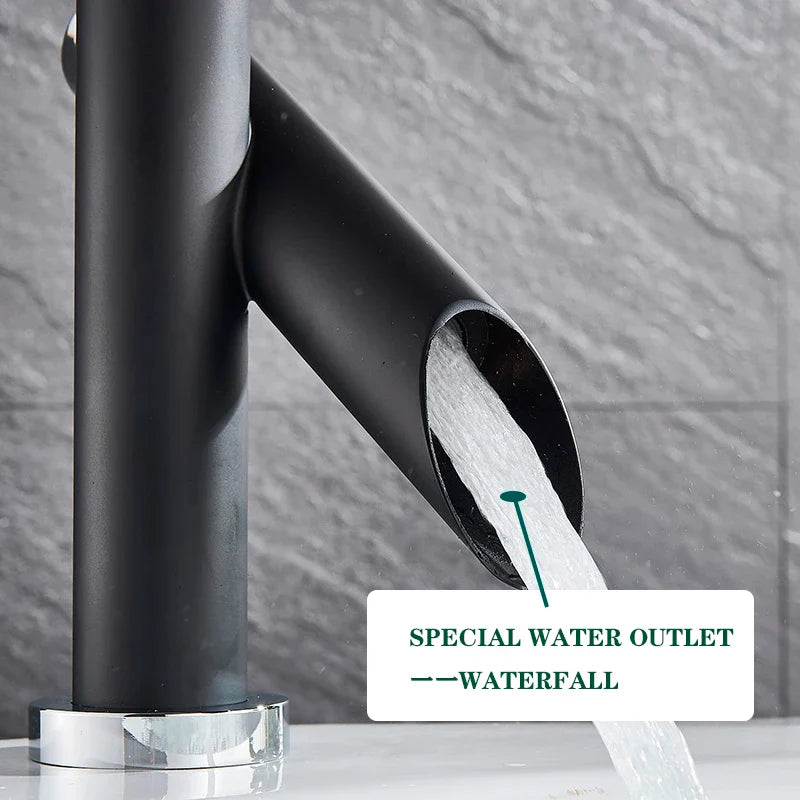 Afralia™ Black Basin Faucet: Cold/Hot Water Mixer for Deck Sink, Water-Saving Crane