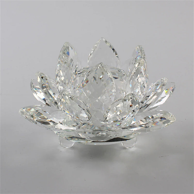 Afralia™ Quartz Crystal Lotus Glass Paperweight Home Table Decor Ornament