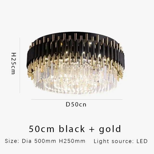 Afralia™ Gold Black Crystal Ceiling Chandelier for Living Room, Round Kitchen Pendant Lighting
