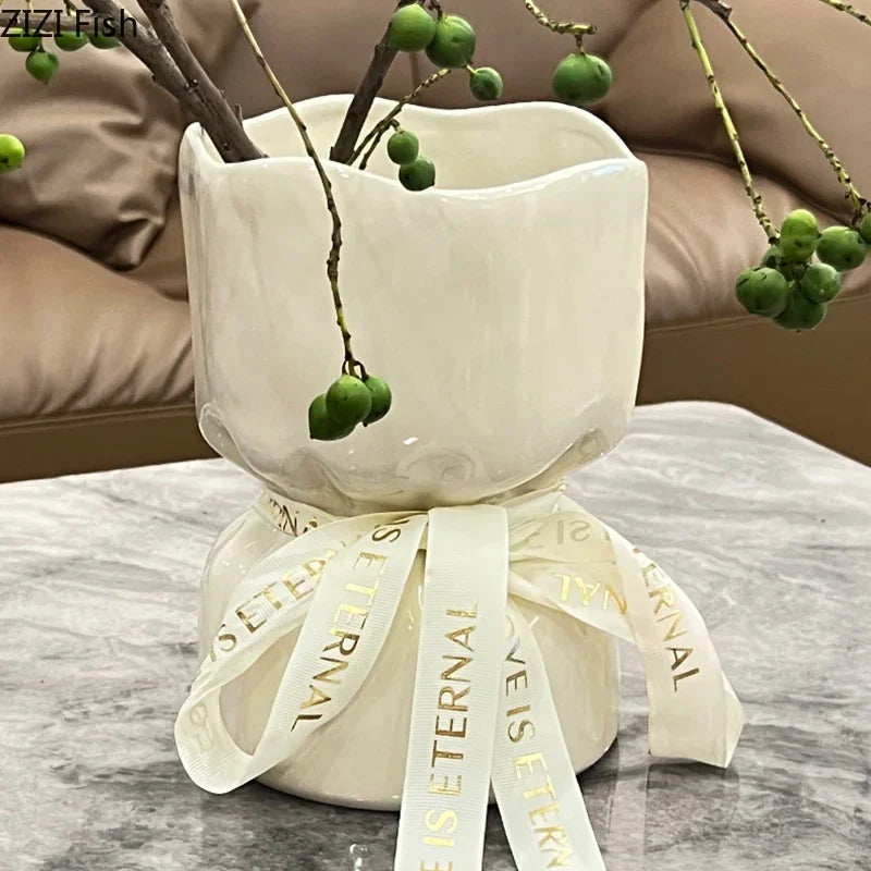 Afralia™ Ceramic Bouquet Vase Desk Decoration Room Aesthetic Decor