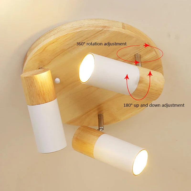 Afralia™ Rotatable Multihead LED Wooden Ceiling Light for Bedroom and Living Room