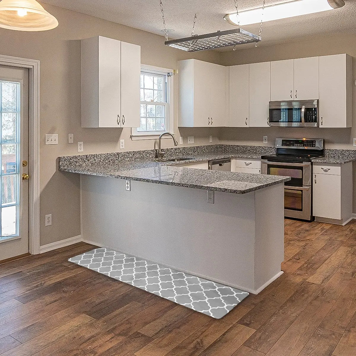 Afralia™ Grey Plaid Kitchen Rug Blue Lattice Long Absorption Doormat in Striped Design