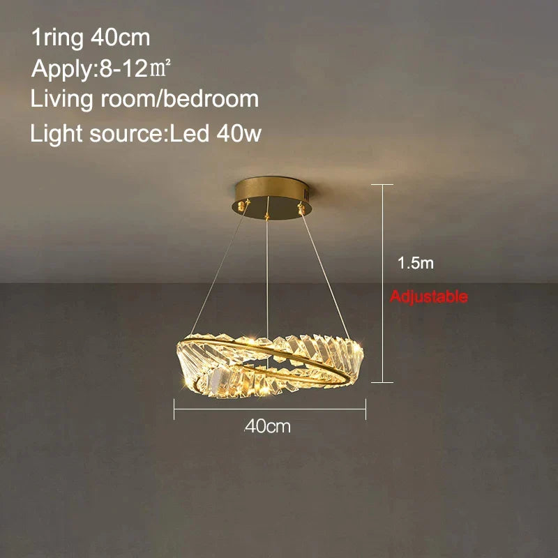 Afralia™ Gold Crystal Ring Chandelier with Dimmable LED for Living Room and Bedroom