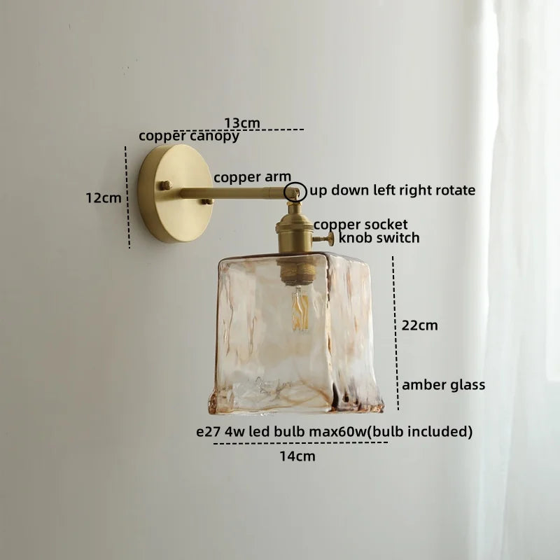 Afralia™ Copper Glass LED Wall Lamps Pull Chain Switch Modern Stair Light Fixtures