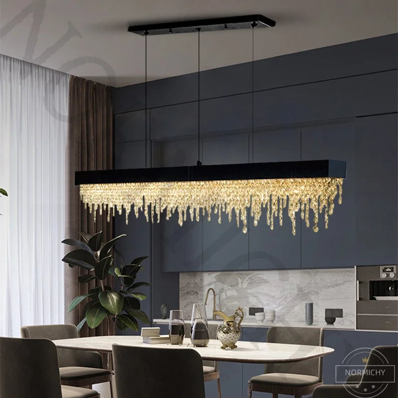 Afralia™ Luxury Crystal Chandelier Stainless Steel Modern Design Living Room Kitchen Lighting