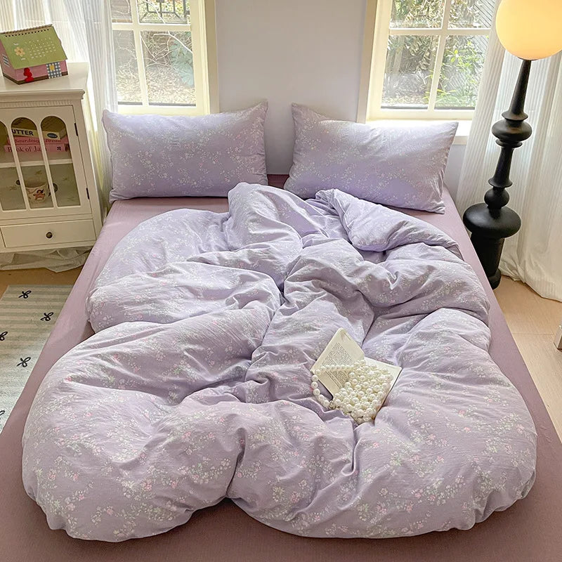 Afralia™ Cotton Flower Print Bedding Set - Romantic High-Density Comforter for Adults