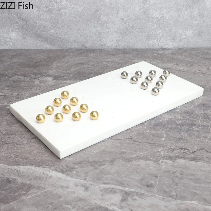 Afralia™ Marble Chessboard Set with Metal Checkers Pieces for Casual Chess Games