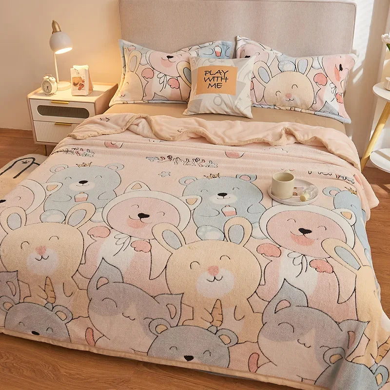 Afralia™ Cartoon Flannel Blanket: Cozy All-Season Sofa Cover & Bed Sheet