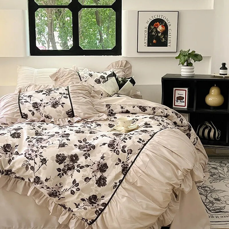 Afralia™ Lace Printed Duvet Cover Set - Elegant, Cozy Bedding for Single & Double Beds