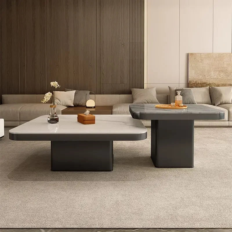 Afralia™ Living Room Coffee Table Set Rock Square Modern Minimalist Black Combination.