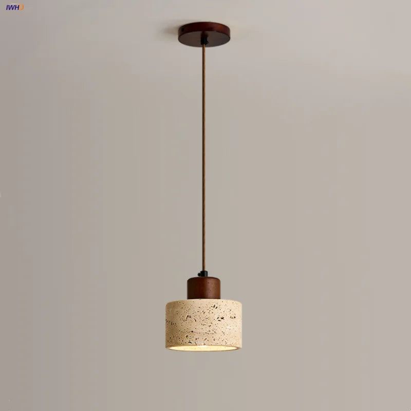 Afralia™ LED Pendant Light: Modern Nordic Wood Canopy Yellow Travertine Luminaire