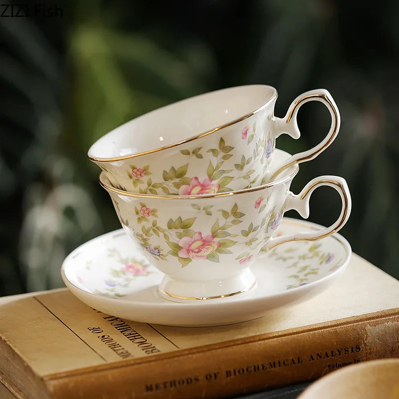 Afralia™ Gold-plated Classical Ceramic Cup & Saucer Set for Dining Table Coffee Afternoon Tea
