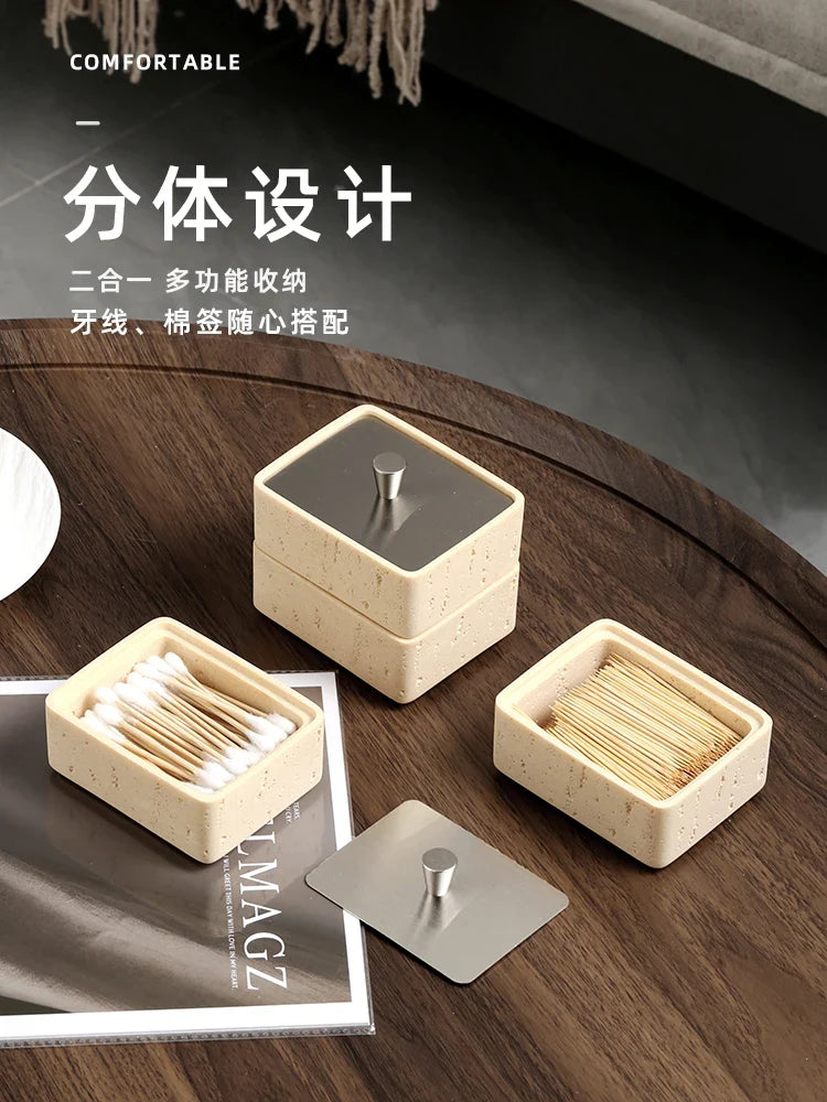 Afralia™ Double Decker Jewelry Organizer with Natural Stone, 2 in 1 Floss Box & Bathroom Ornament