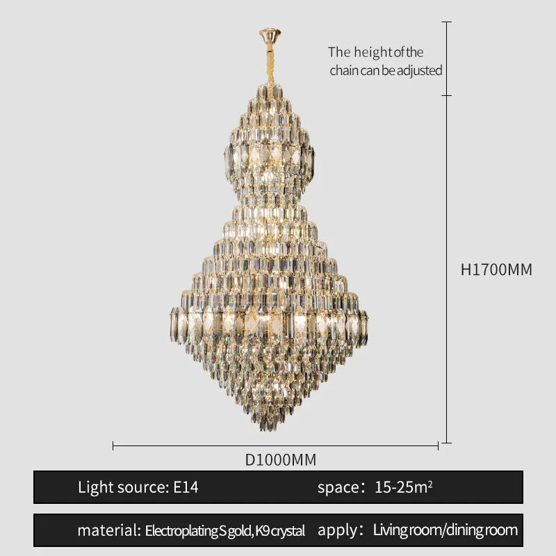 Afralia™ Crystal Chandelier LED Light for Luxurious Living Room, Staircase, and Exhibition Hall