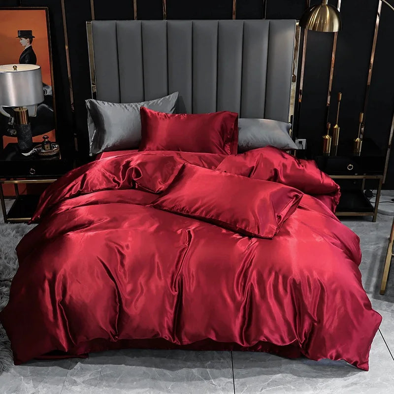 Afralia™ Satin Faux Silk Duvet Cover Set - Luxurious European Style Bedding