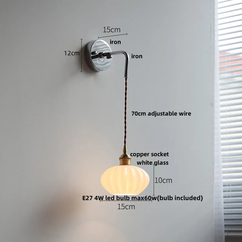 Afralia™ Ceramic LED Wall Sconce Pull Chain Switch Mirror Light Fixture
