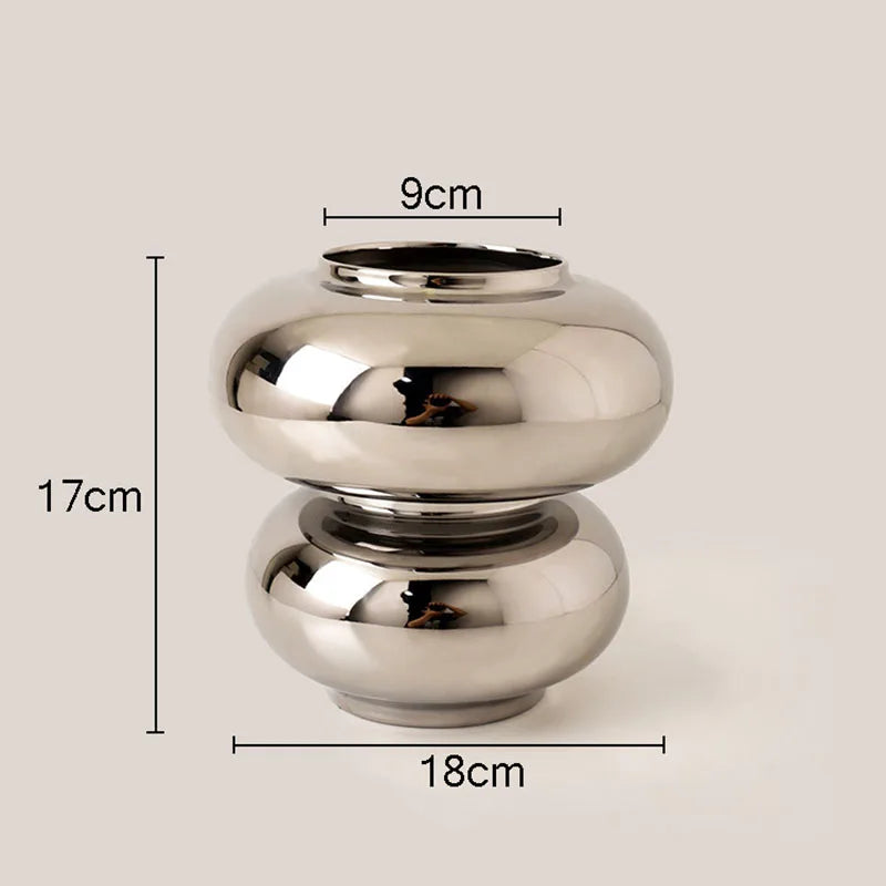 Afralia™ Silver Ceramic Vase Pleated Decoration Modern Home Decor Flowers Pots
