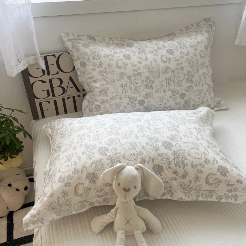 Afralia™ Korean Floral Cotton Pillowcase 40x60cm, 48x74cm, 50x80cm, Home Cushion Cover