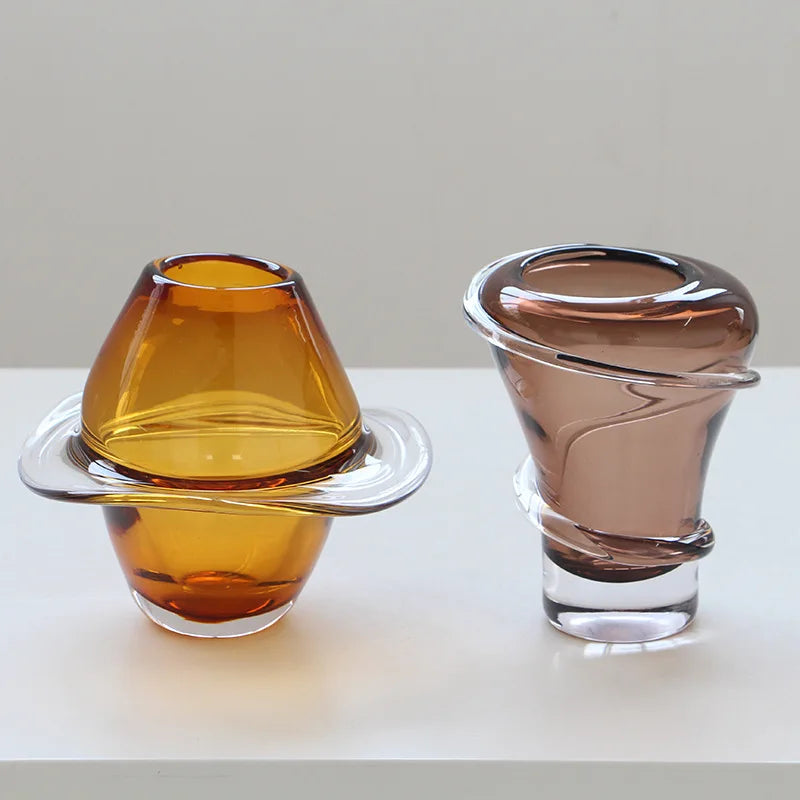 Afralia™ Thick Glass Flying Saucer Vase for Flowers, Hydroponics, Terrarium - Handcrafted Glass