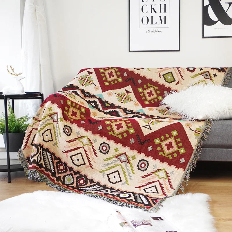 Afralia™ Geo Ethnic Throw Blanket - Double-Sided Boho Sofa Cover & Travel Carpet