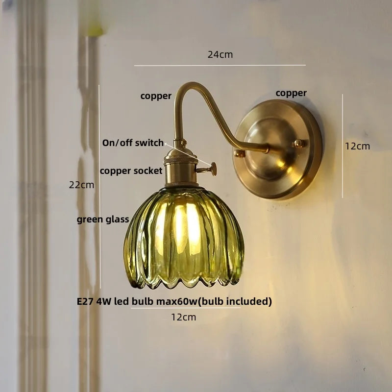 Afralia™ Glass Copper LED Wall Sconce, Modern Kitchen Dining Room Bedside Lamp Wandlamp