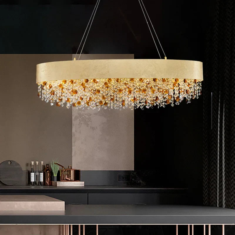 Afralia™ Circular Crystal Chandelier Pendant Lamp for Living Room, Hotel Lobby, Kitchen Island