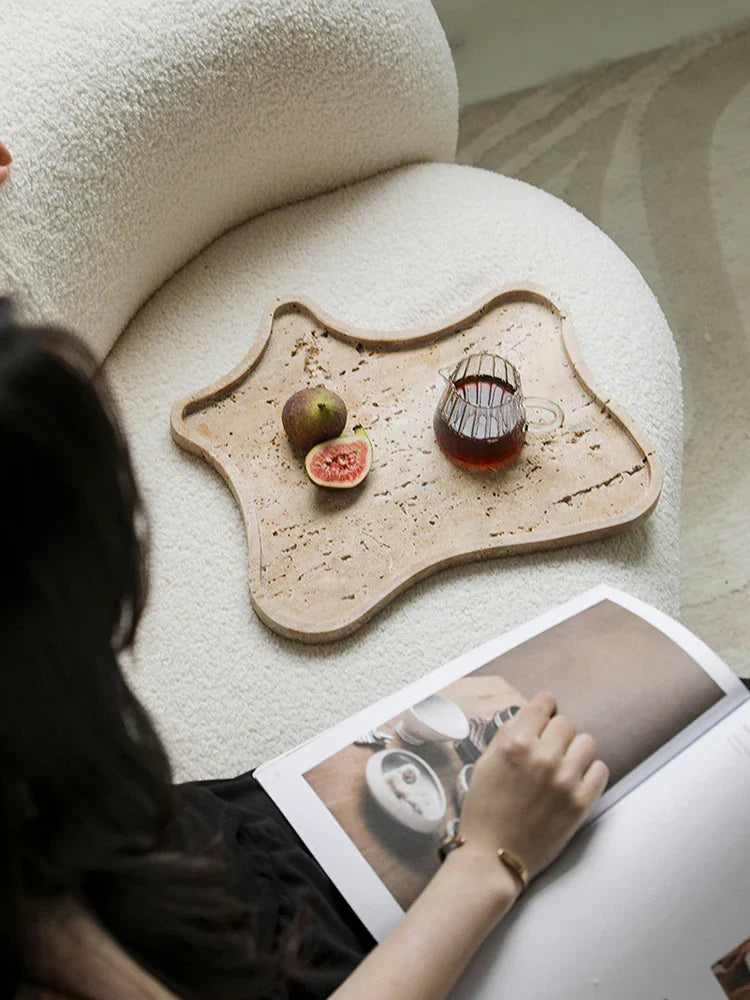 Afralia™ Travertine Stone Tray: Decorative Jewelry & Trinket Dish Organizer for Home Décor