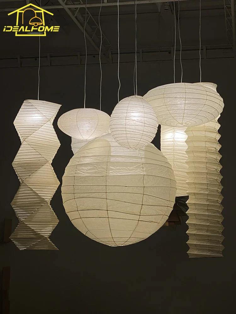 Afralia™ Wabi-sabi Rice Paper Pendant Lights LED E27 Home Decor Staircase Villa Study