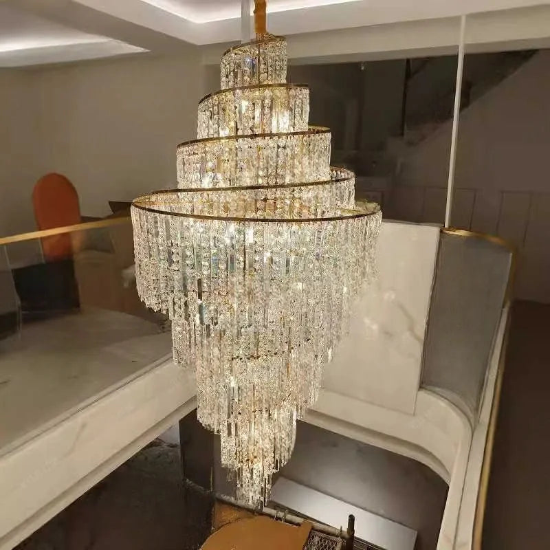 Afralia™ Crystal Chandelier Spiral Staircase LED Lighting for Modern Living Room