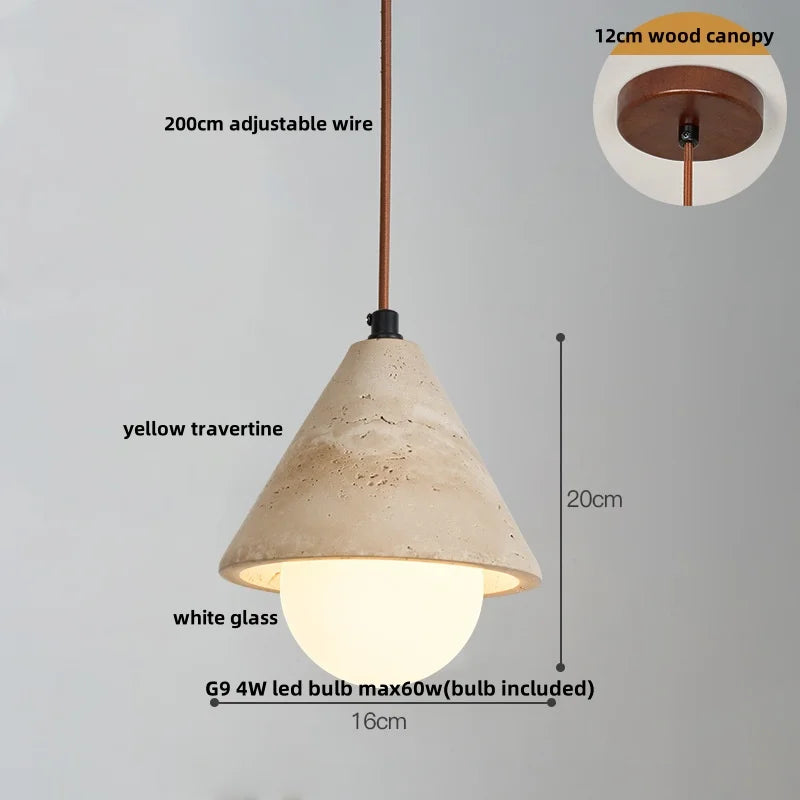 Afralia™ Wood Canopy LED Pendant Lights Japanese Style Globe Travertine Hang Lamp
